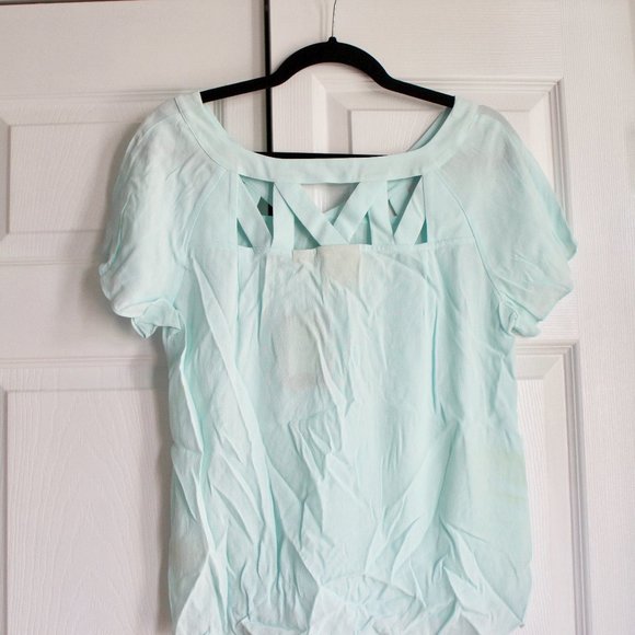 NWT Anthropologie Maeve Lattice Neckline Top in Sky Size 8 Soft Mint Green Rayon - Picture 4 of 10